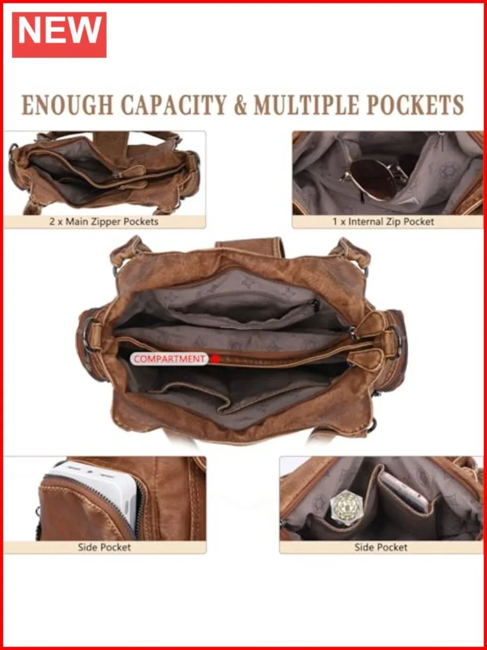 Vegan Leather Hobo Bag Tote Purse with Crossbody Strap